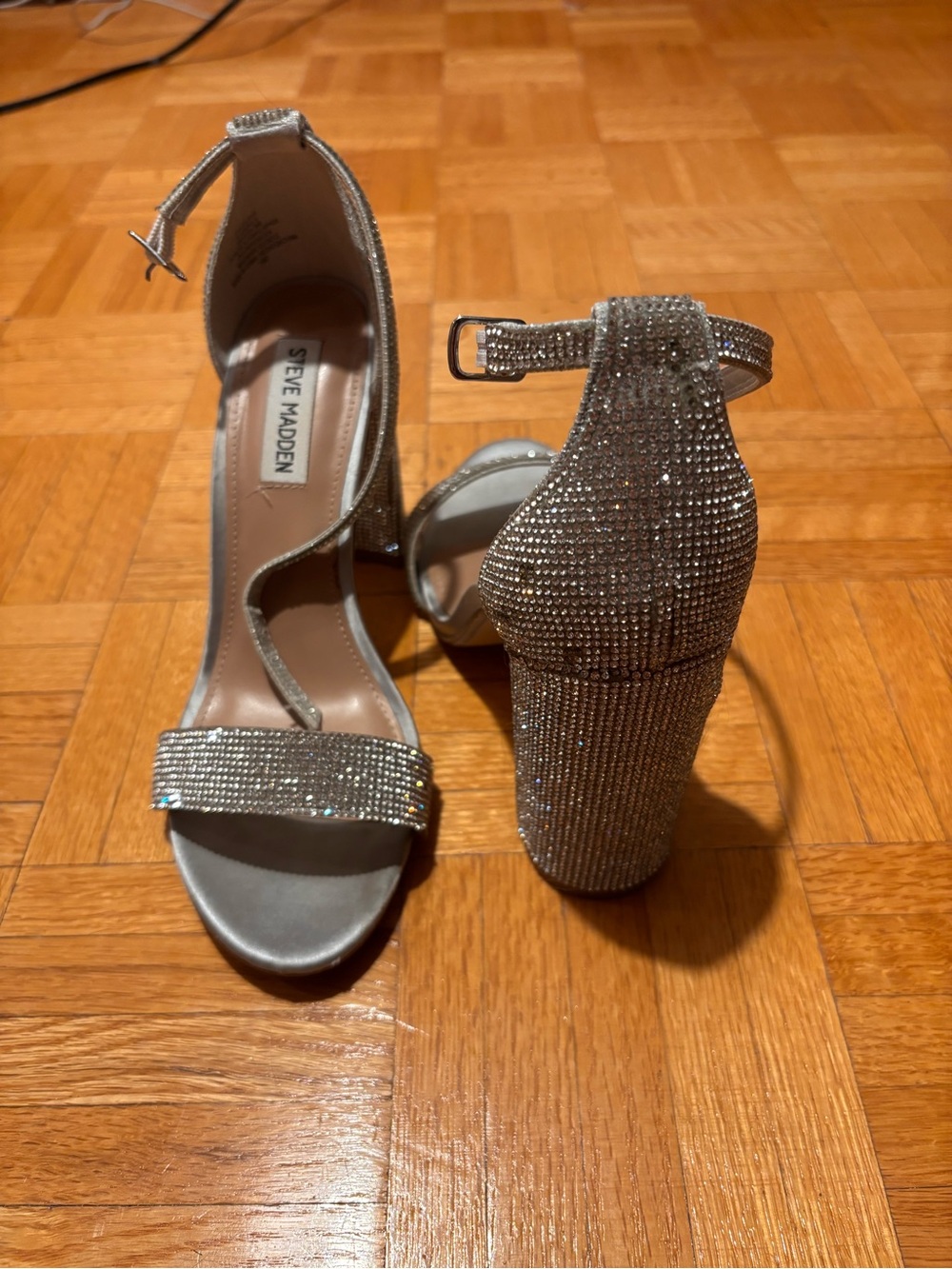 Steve Madden Silver Crystal Block Heel Sandals